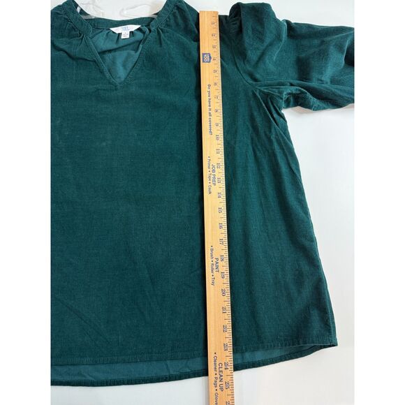 Time And Tru Green Puff Sleeve Corduroy Long Sleeve Top Women's Size L Large - Picture 8 of 10